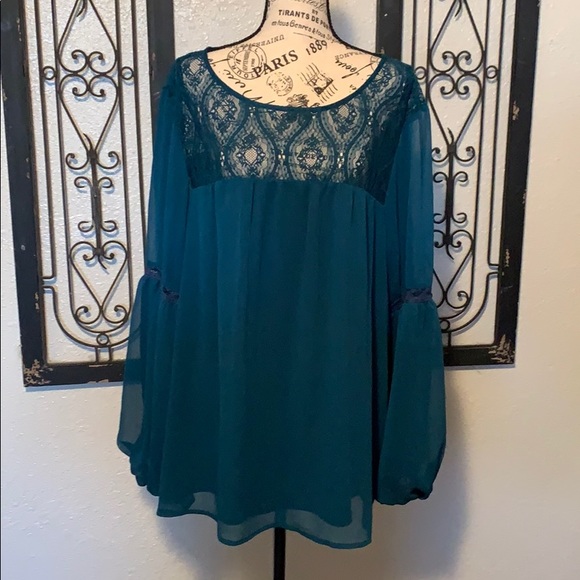 torrid Tops - Torrid SZ 2 Sheer Floral Peasant Tunic Blouse